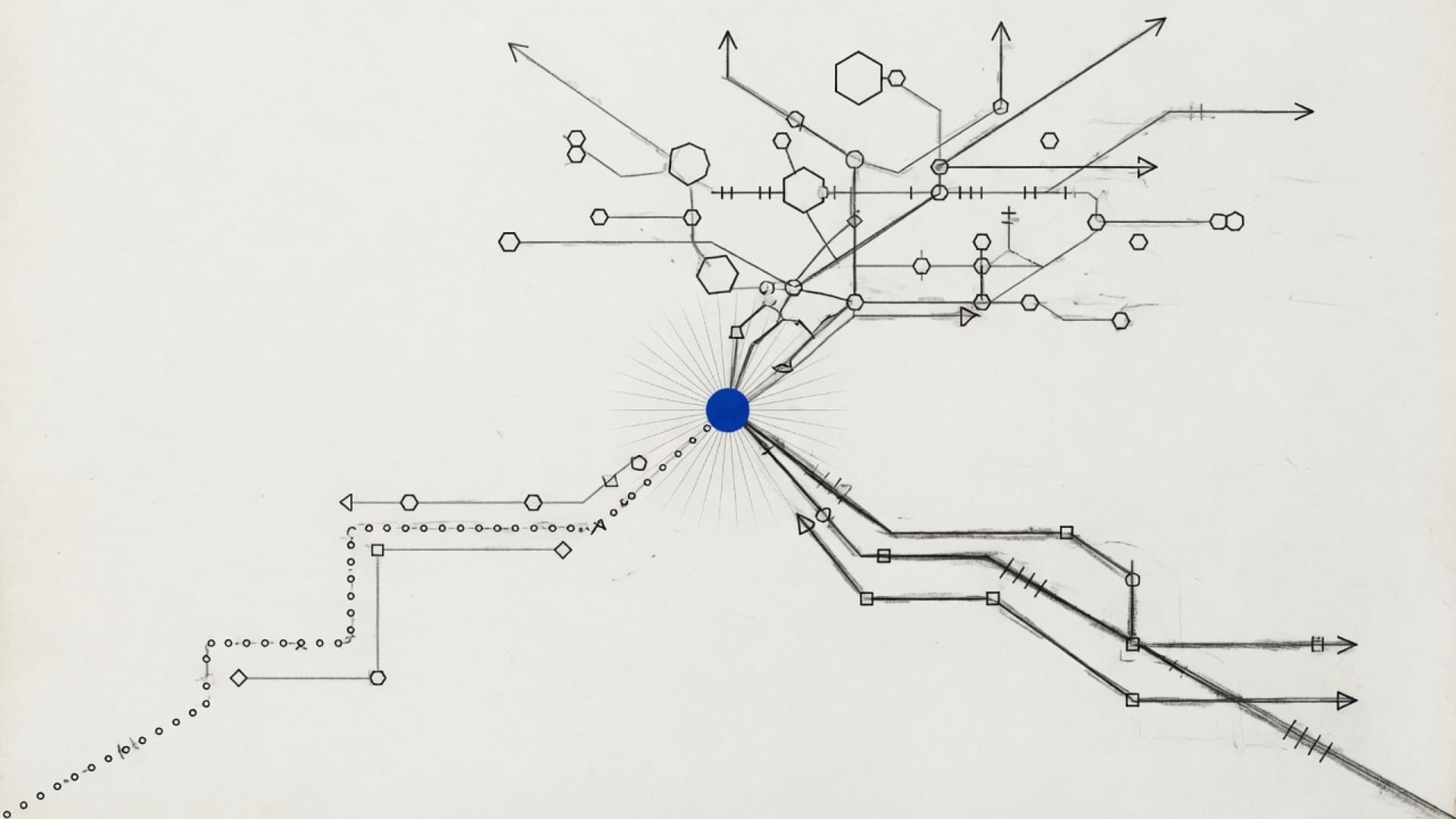 Abstract diagram: two team paths converging into one agent system network